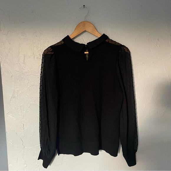 Adrianna Papel Swiss Dot + Knit Blouse Peter Pan Collar Date Night Holiday Small - Picture 4 of 7